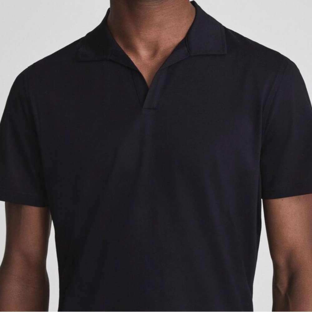 Reiss Jaxx Mercerised Open Collar Polo T-Shirt Midnight Blue Size Medium